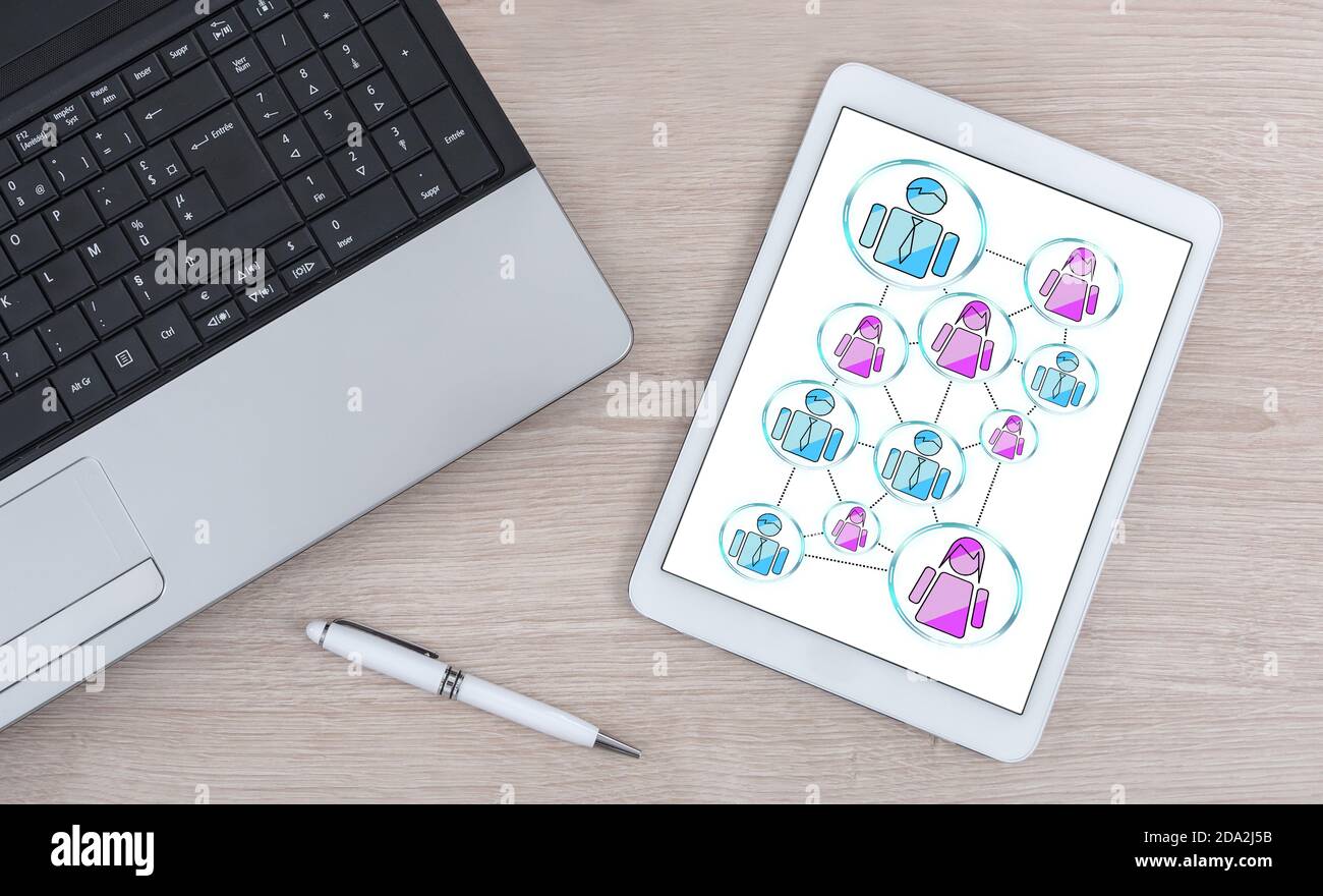 Social network concept shown on a digital tablet Stock Photo