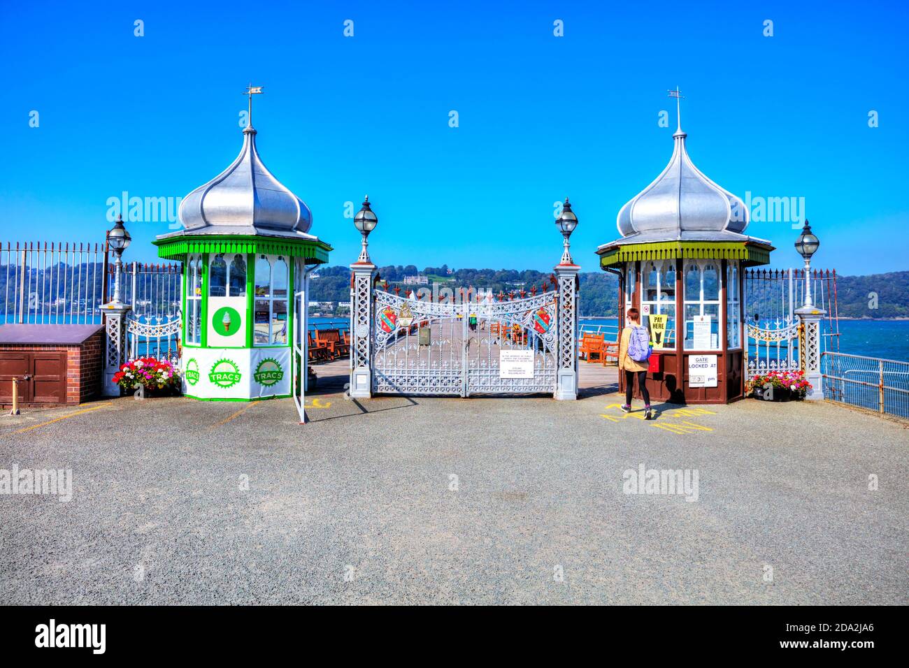 Garth Pier is a Grade II listed structure in Bangor, Gwynedd, Wales. At 1,500 feet in length, it is the second-longest pier in Wales, Bangor Pier, Stock Photo