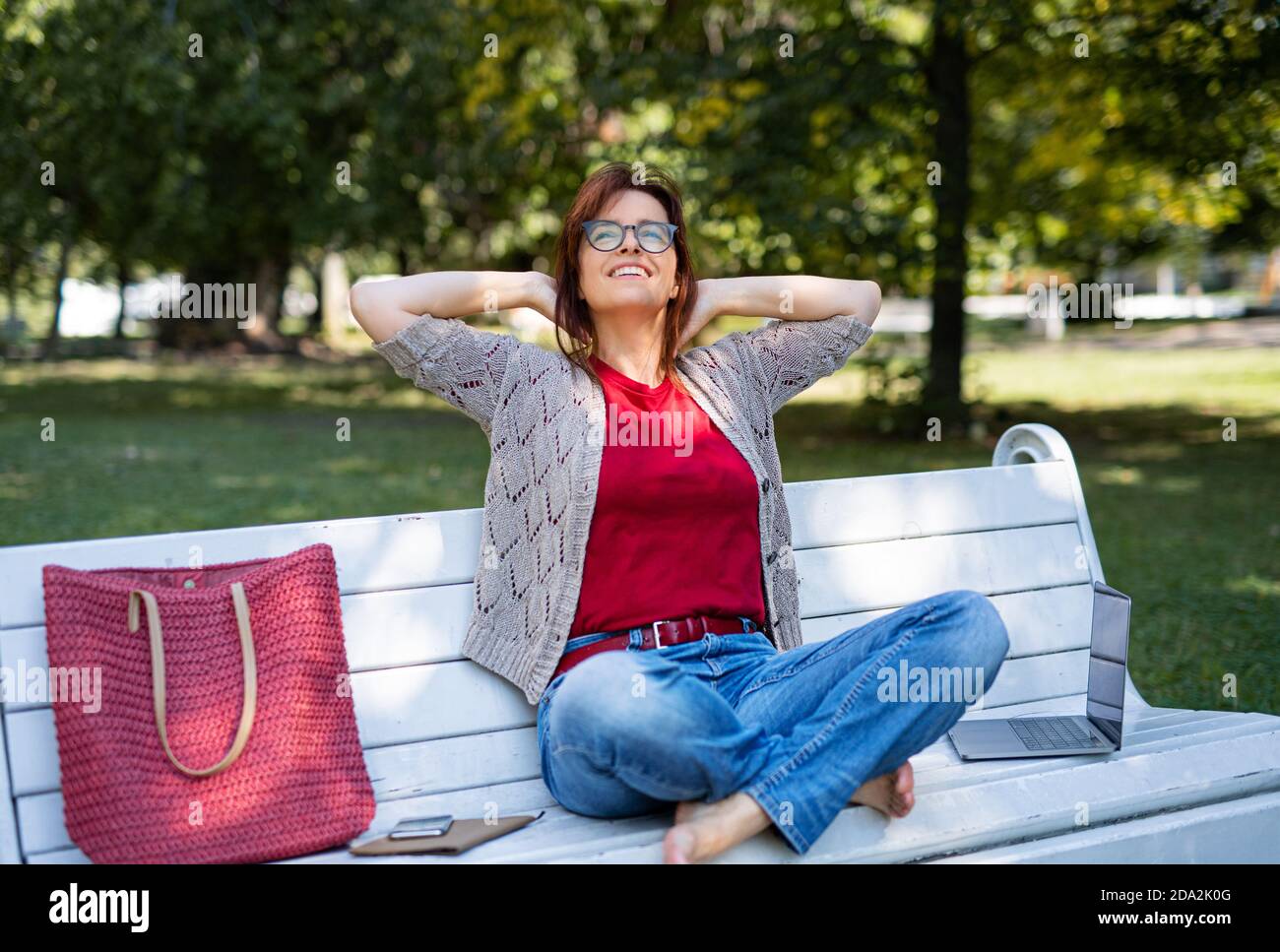 Mature woman barefoot outdoors hi-res stock photography and images - Alamy