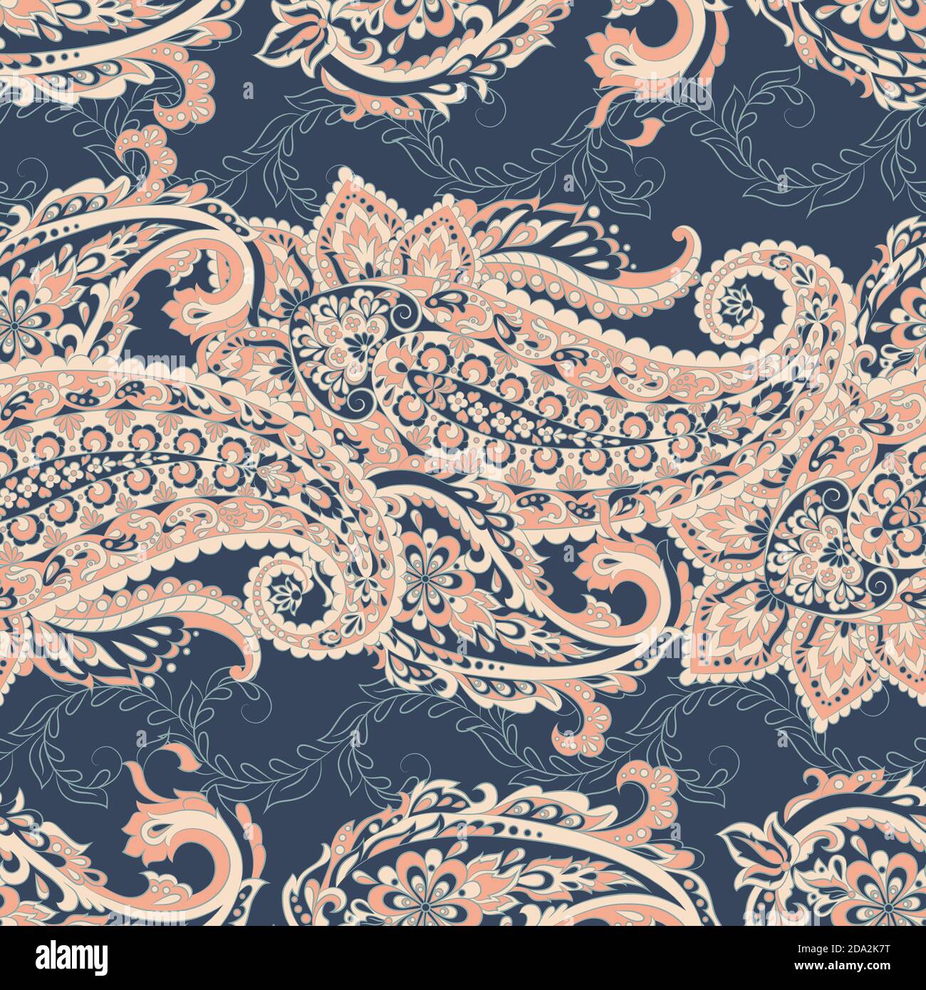 Floral seamless pattern with paisley ornament. Vector illustration in ...