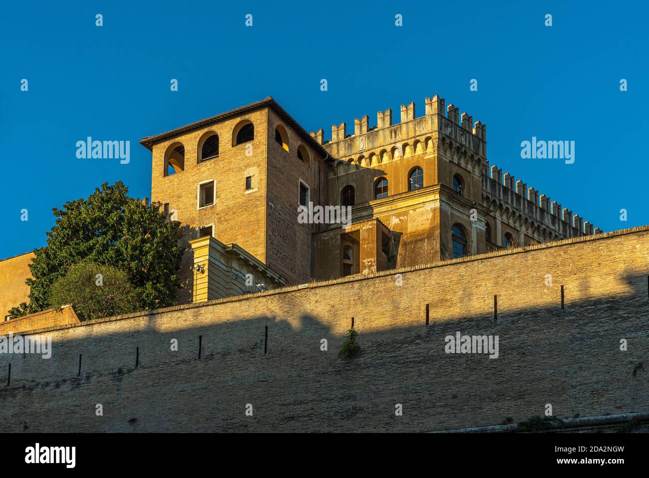 The Belvedere courtyard is a vast building complex located north of St. Peter's Basilica in the Vatican and the Apostolic palaces in Rome. Stock Photo
