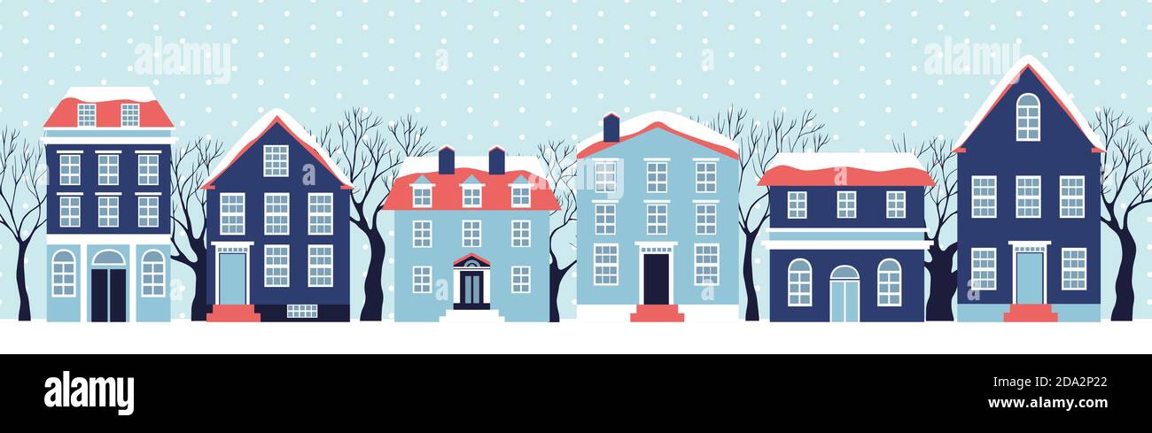 Winter house collection. Vector image of the blue christmas houses ...