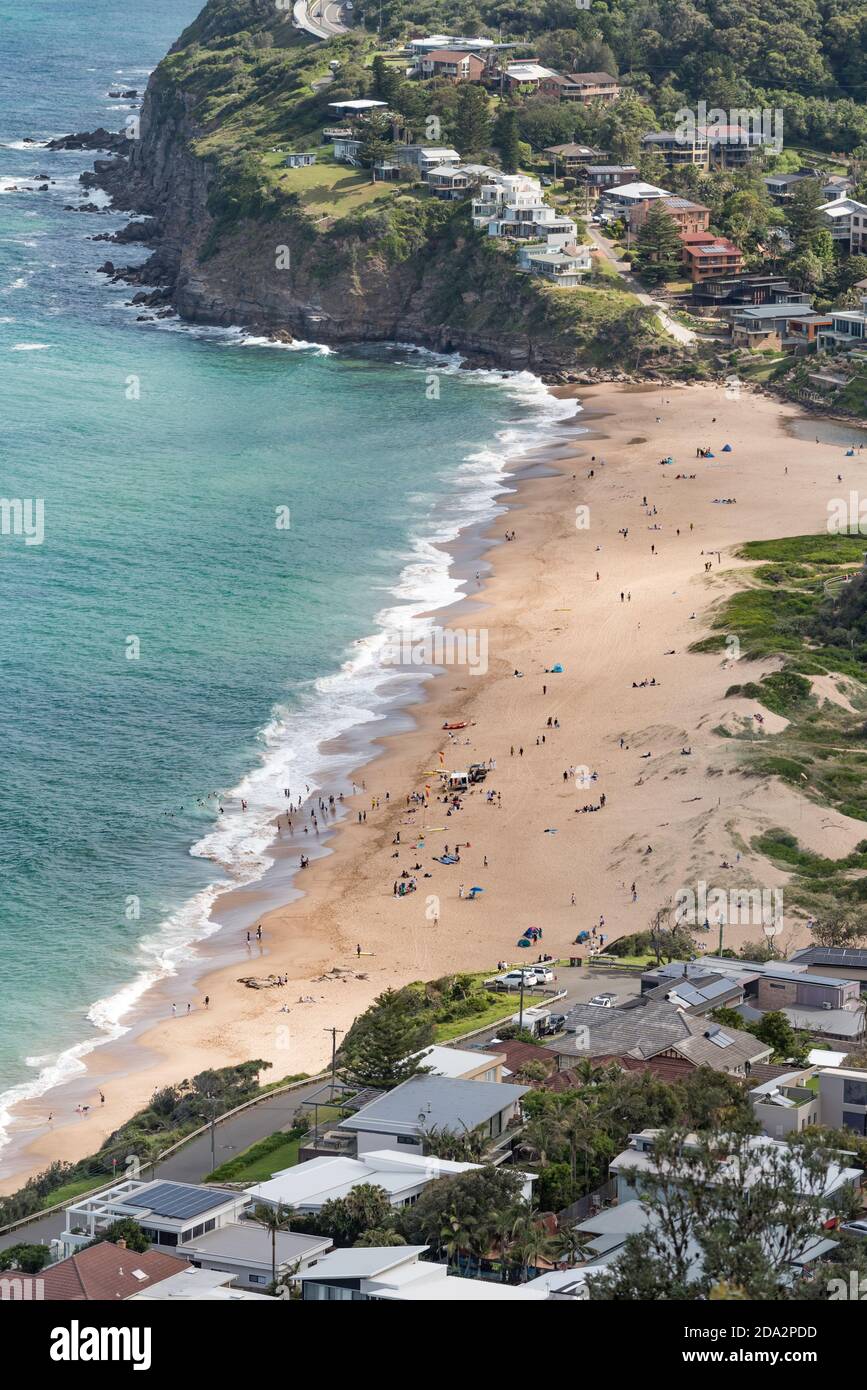 Stanwell Park Beach viewed from the popular hang gliding and paragliding launch point at Bald Hill, Stanwell Tops, New South Wales, Australia Stock Photo