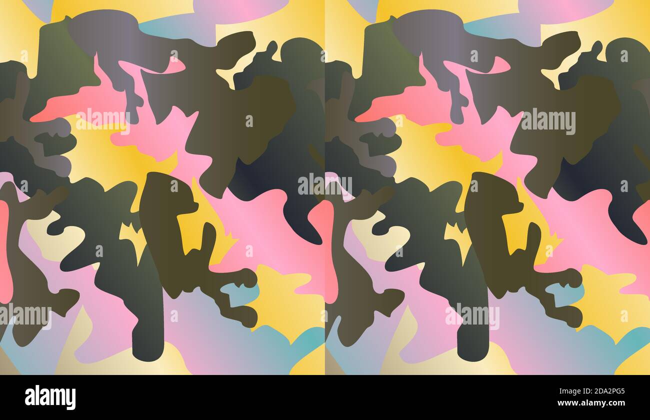 Seamless camouflage pattern background vector. Fashion clothing style masking camo repeat print. Pink yellow olive  colors texture design for virtual Stock Vector