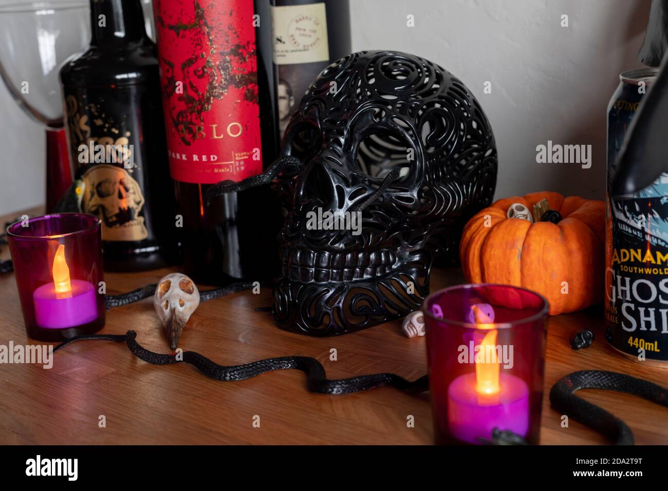 Halloween party decorations and alcohol Stock Photo