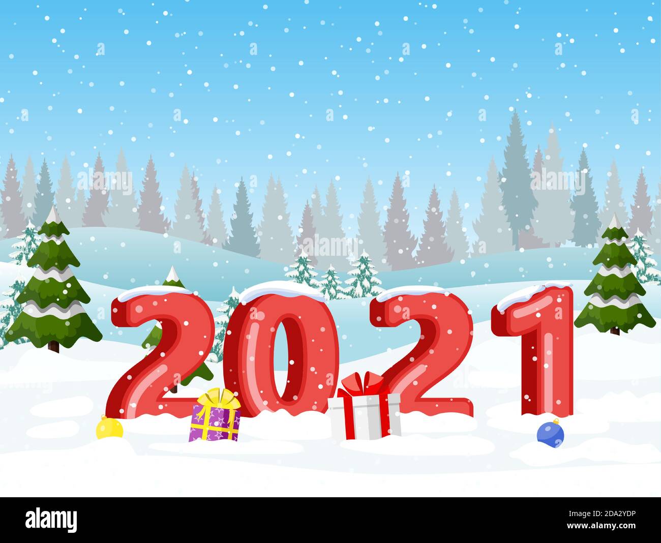 Christmas landscape background with snow and tree Stock Vector Image ...
