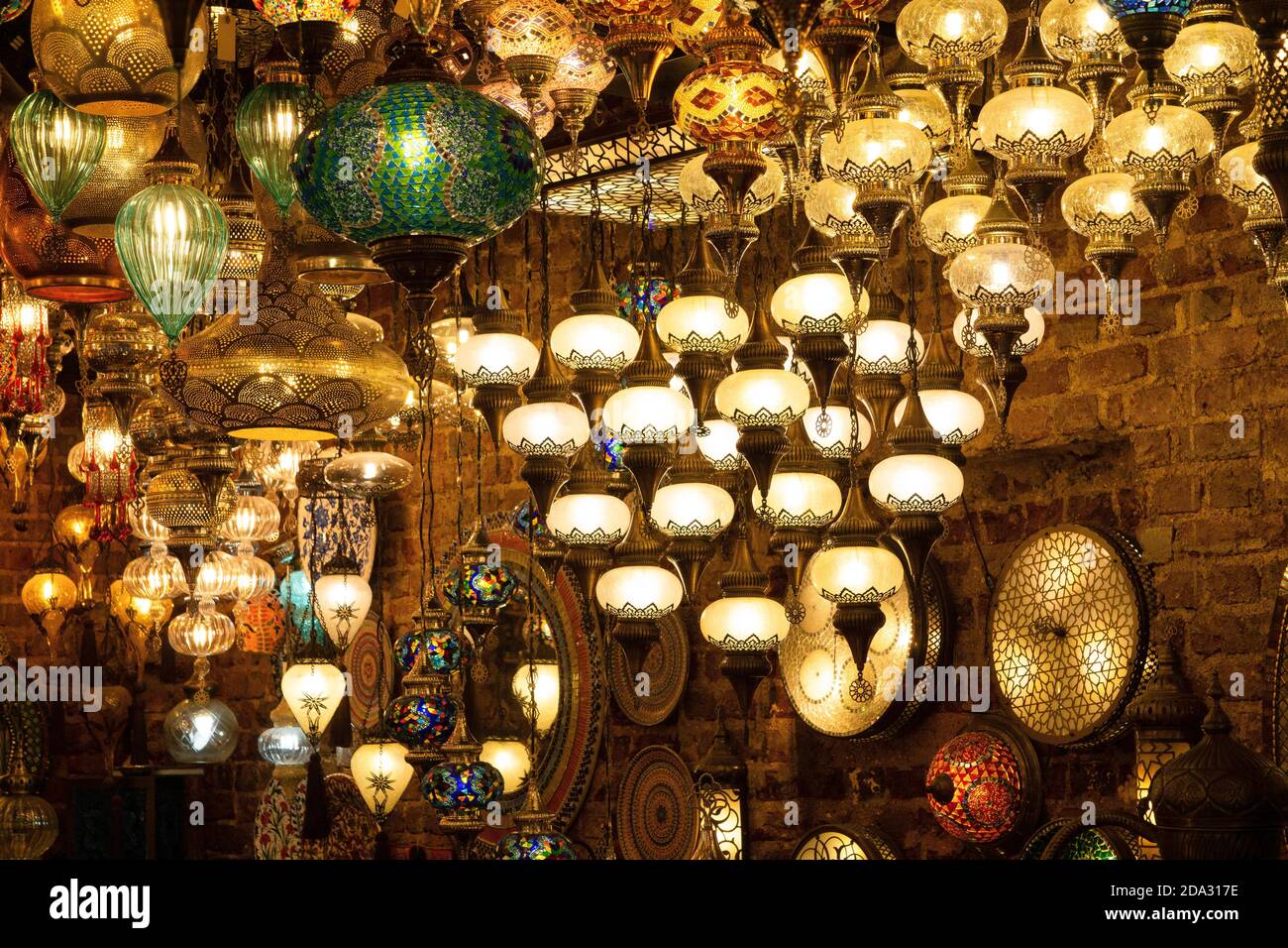 Turkish lamps. Turkish traditional souvenir lamps for market interiors Stock Photo