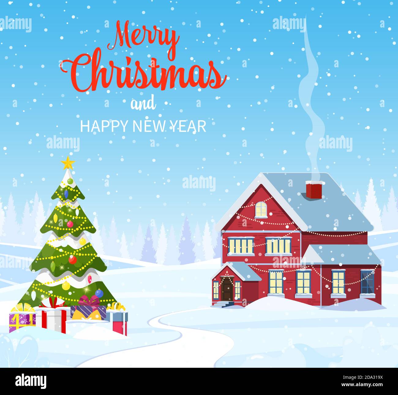 Suburban house covered snow Stock Vector Image & Art - Alamy