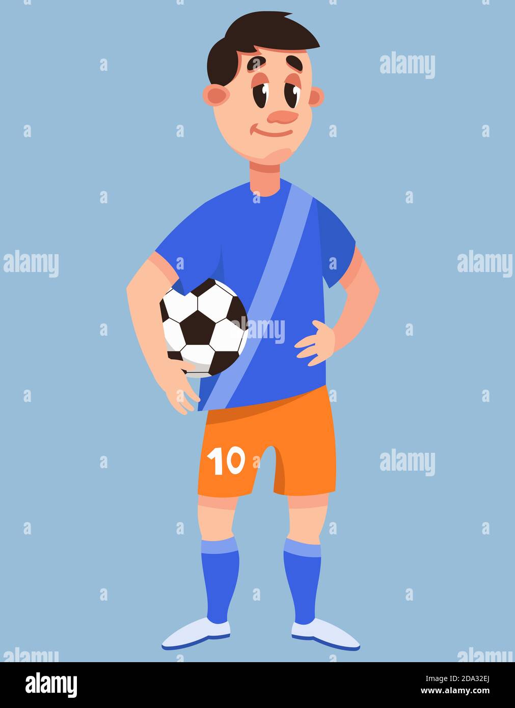 Footballer Standing With Ball Male Character In Cartoon Style Stock Vector Image Art Alamy