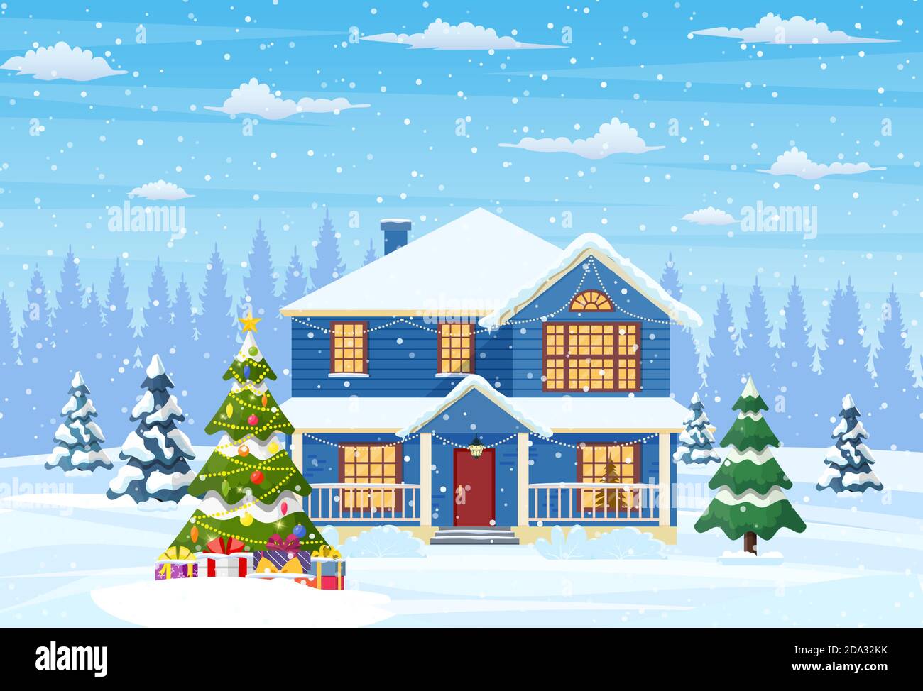 Suburban house covered snow Stock Vector Image & Art - Alamy