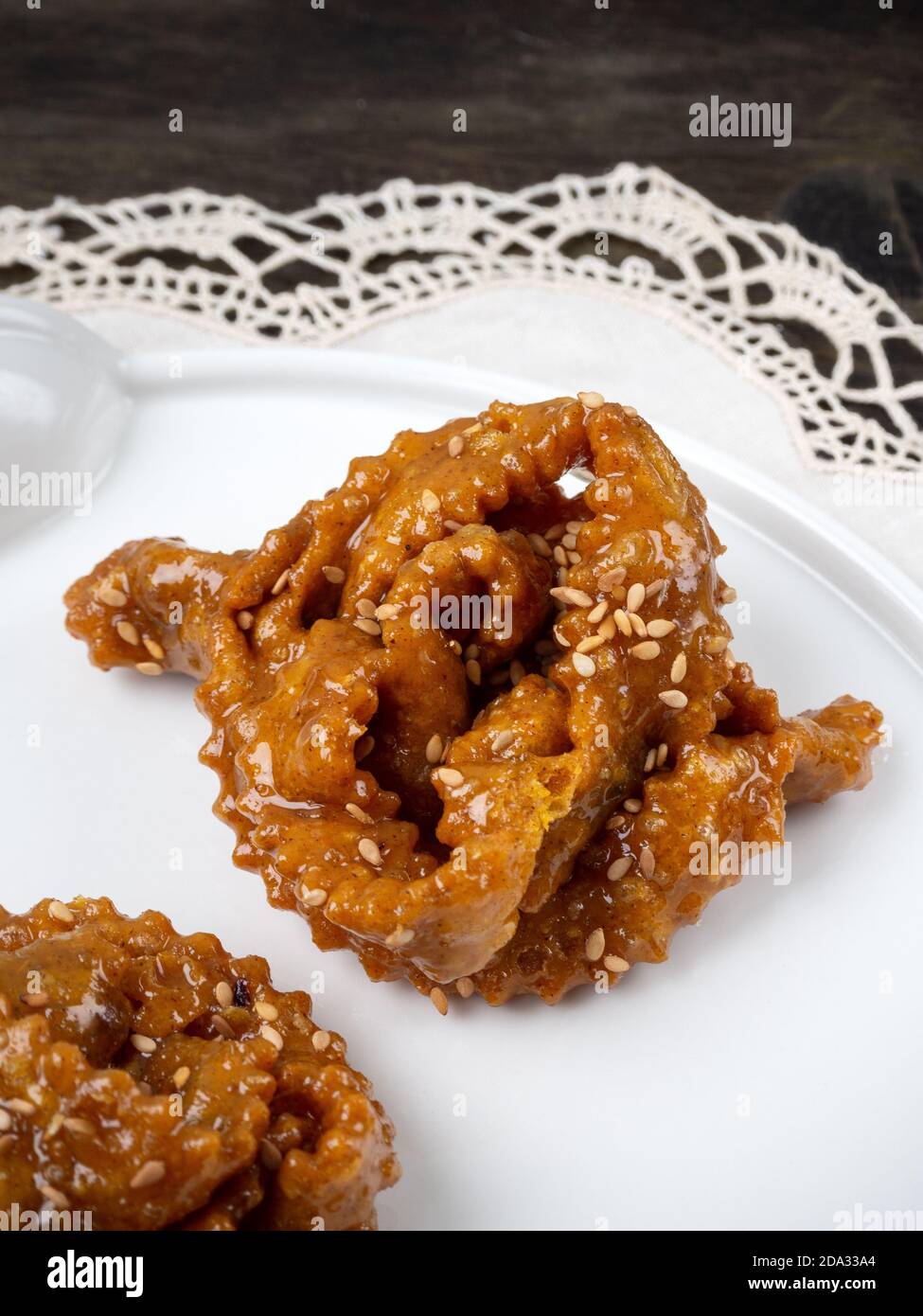 Delicious arabic sweets chebbakia close up Stock Photo