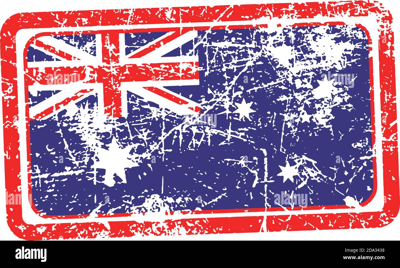 australia flag red grunge rubber stamp vector illustration Stock Vector