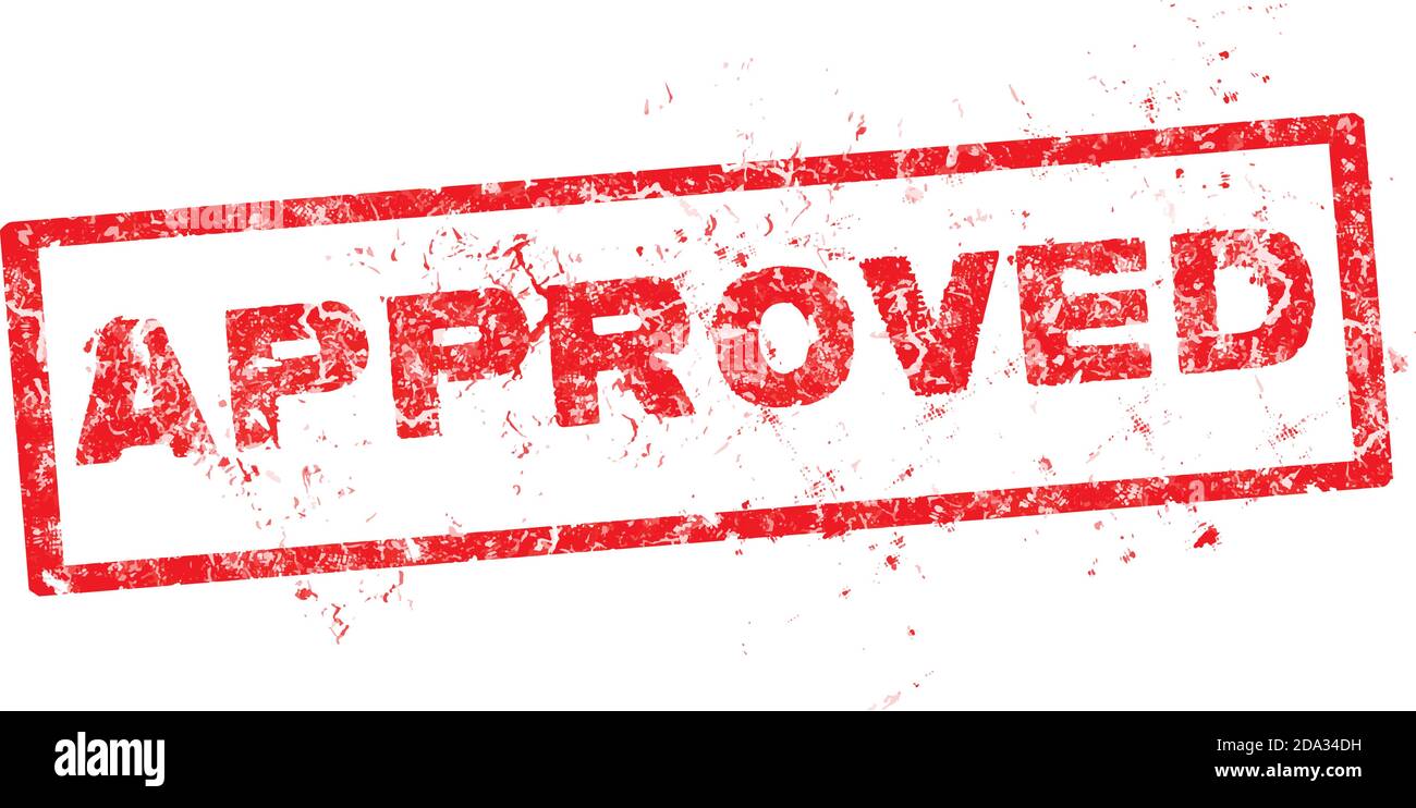 stamp approved with red text over white background. Stock Vector