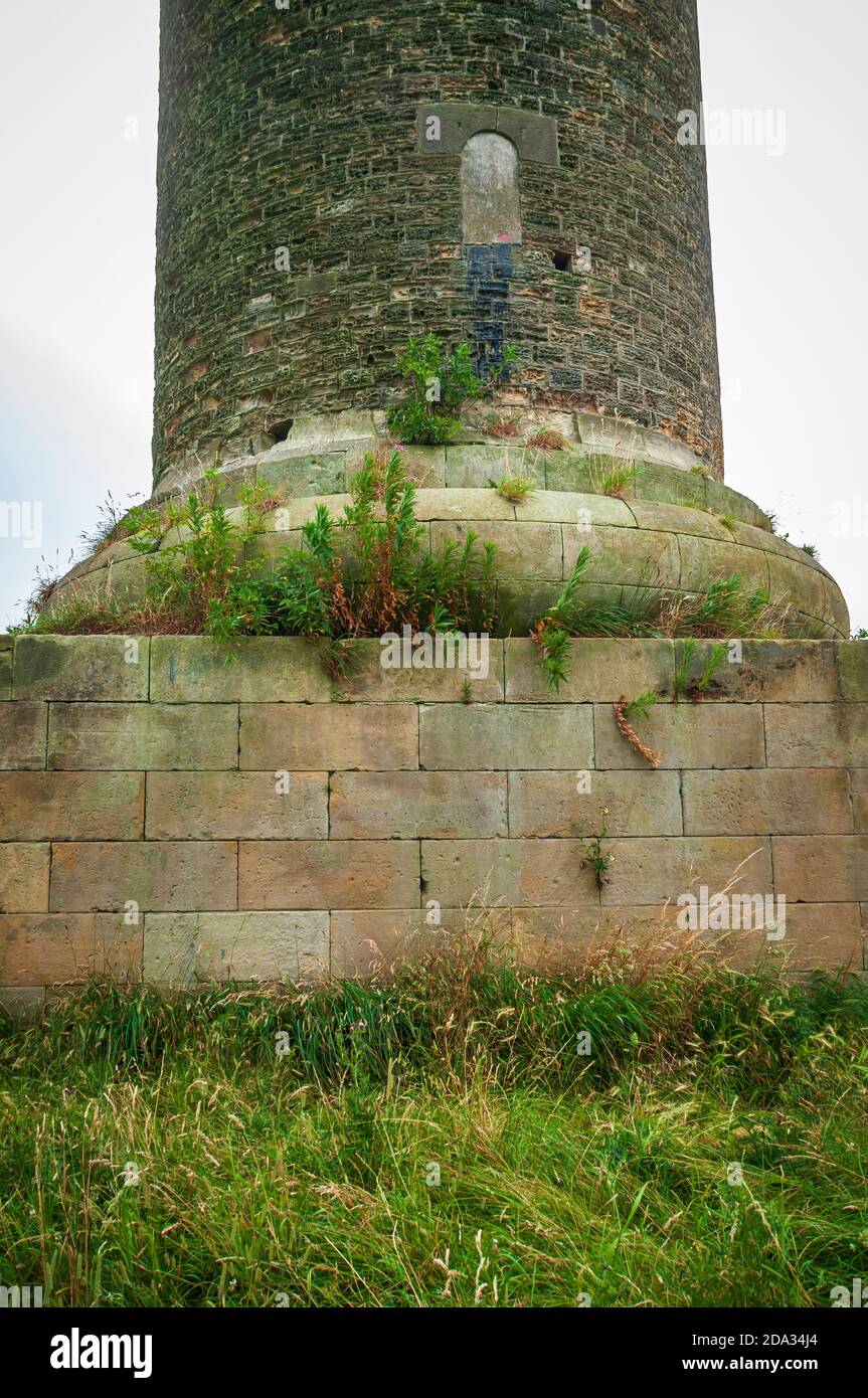 The massive ashlar stone plinth of Keppel's Column, an old folly in the style of a Greek column