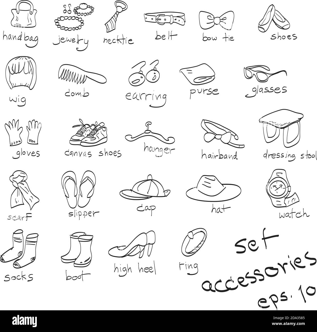 hand drawn set of accessories, doodles Stock Vector Image & Art Alamy