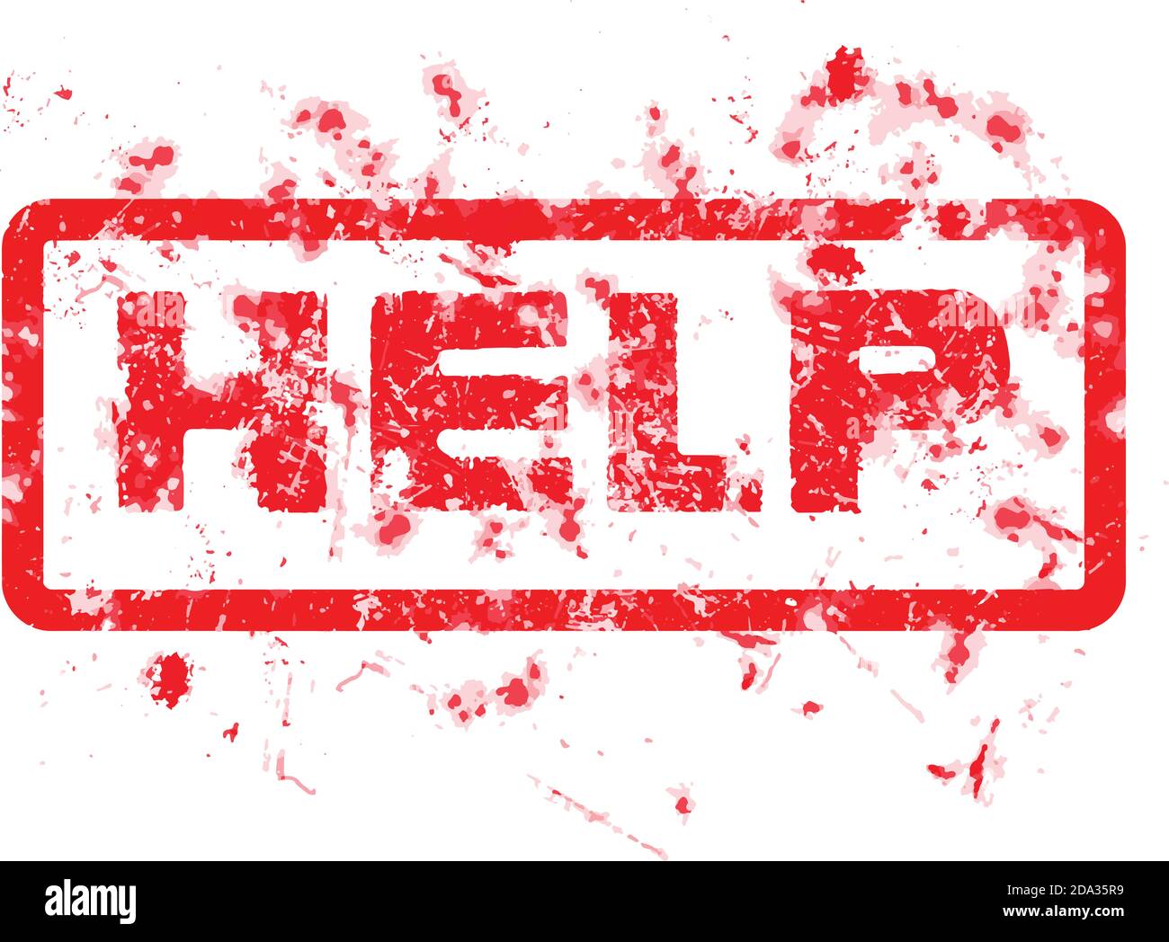 help Grungy red dirty ink stamp, vector format, isolated on white background Stock Vector