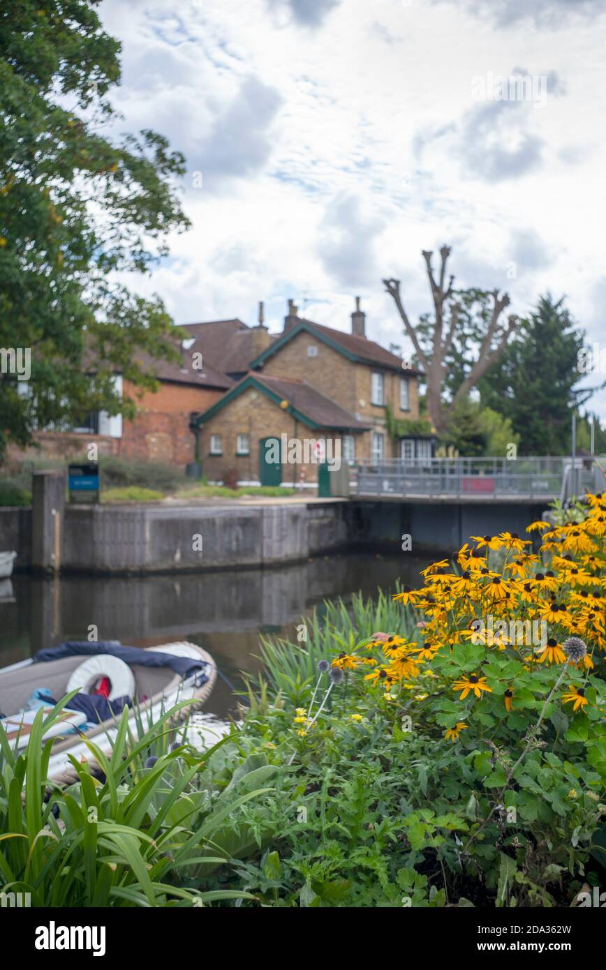 Looking back the up river lock gates hires stock photography and