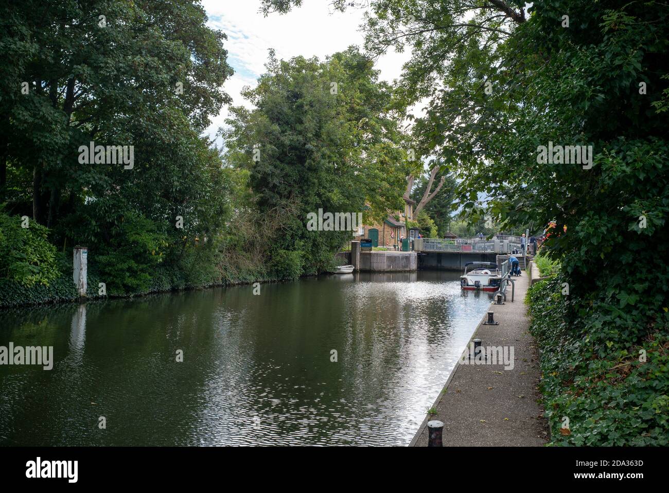 Looking back the up river lock gates hires stock photography and