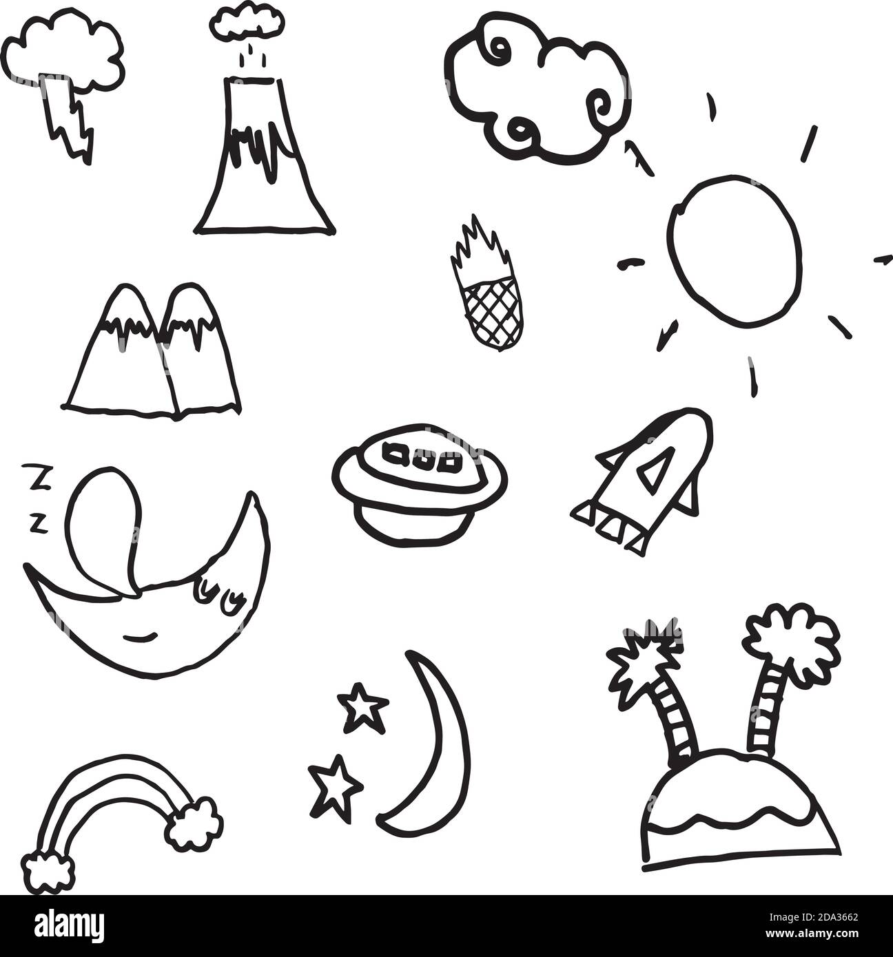 illustration vector doodle hand drawn picture set by children Stock Vector