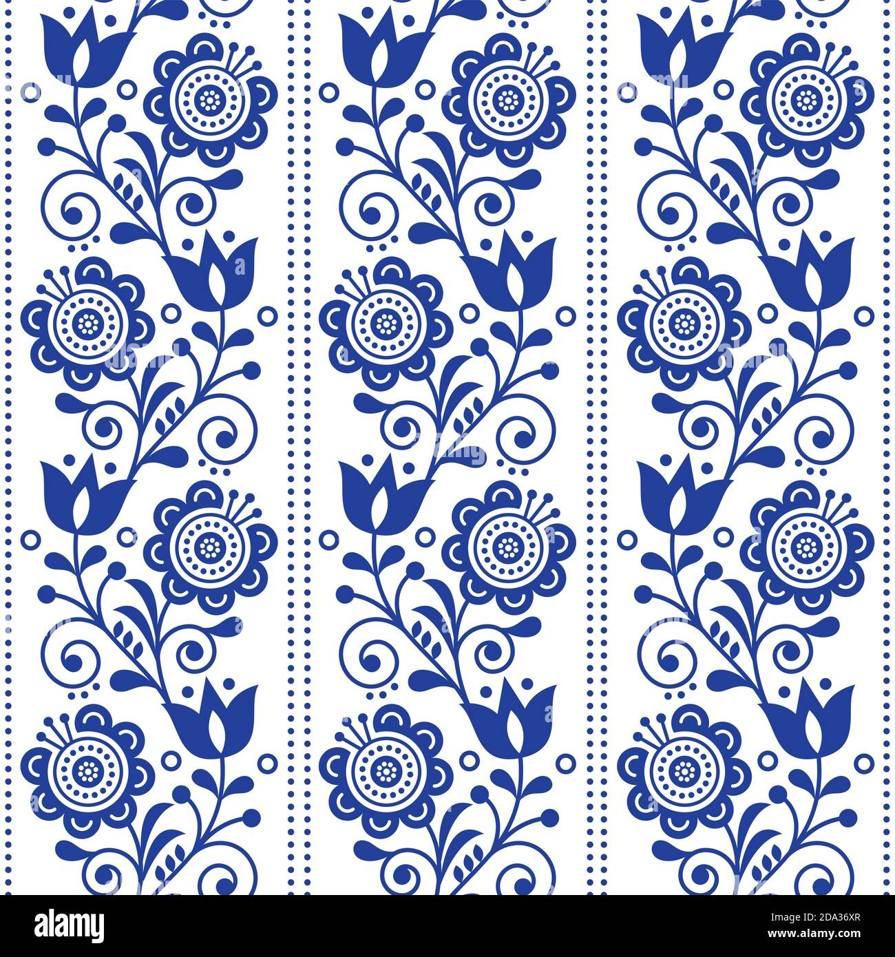 Scandinavian ethnic seamless folk art vector pattern with flowers and ...