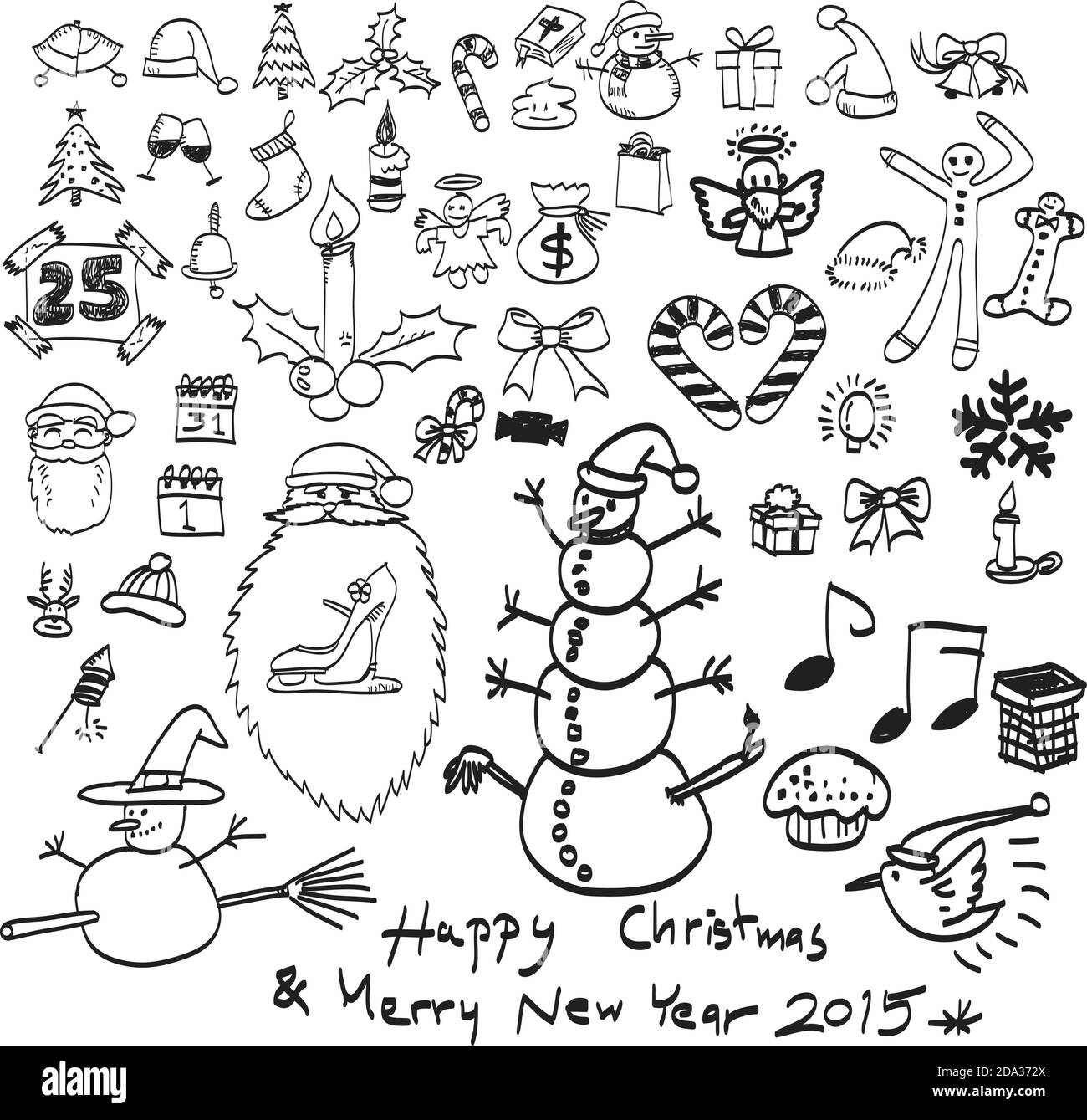 doodles hand drawn christmas set, vector Stock Vector