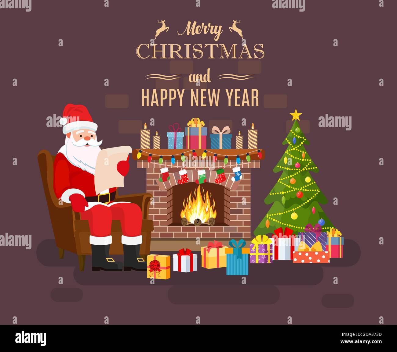 Sitting Santa Vector Christmas tree santa claus sitting Stock Vector Images - Alamy