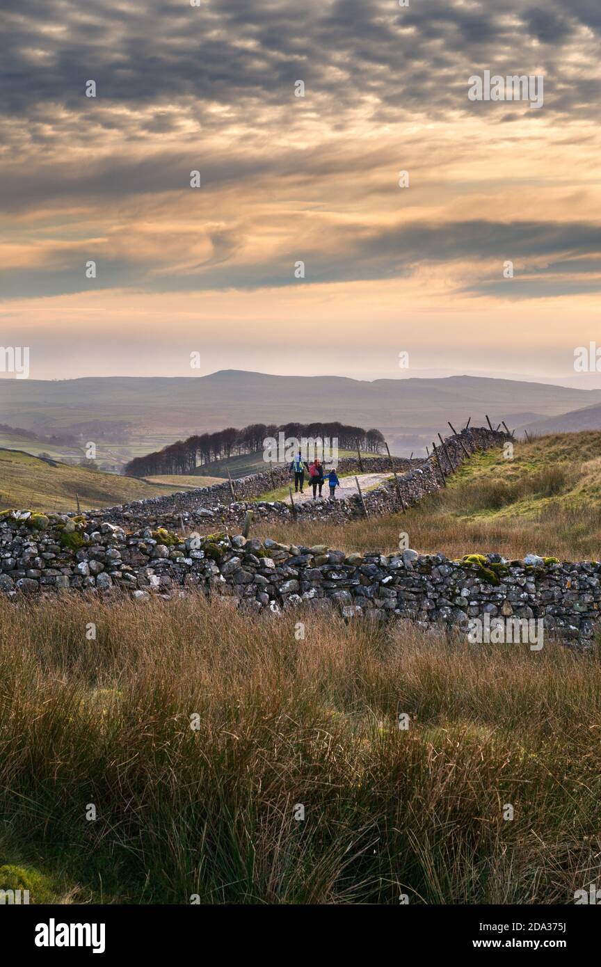 Walkers walking the Pennine Way on an Autumn day near Horton-in-Ribblesdale, Yorkshire Dales National Park, UK Stock Photo