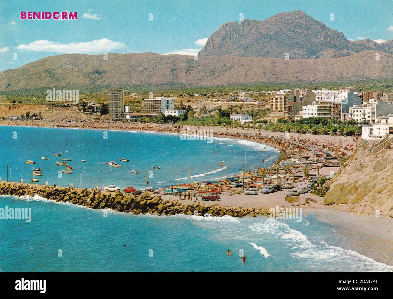 Vintage postcard of Benidorm 1960s. Stock Photo