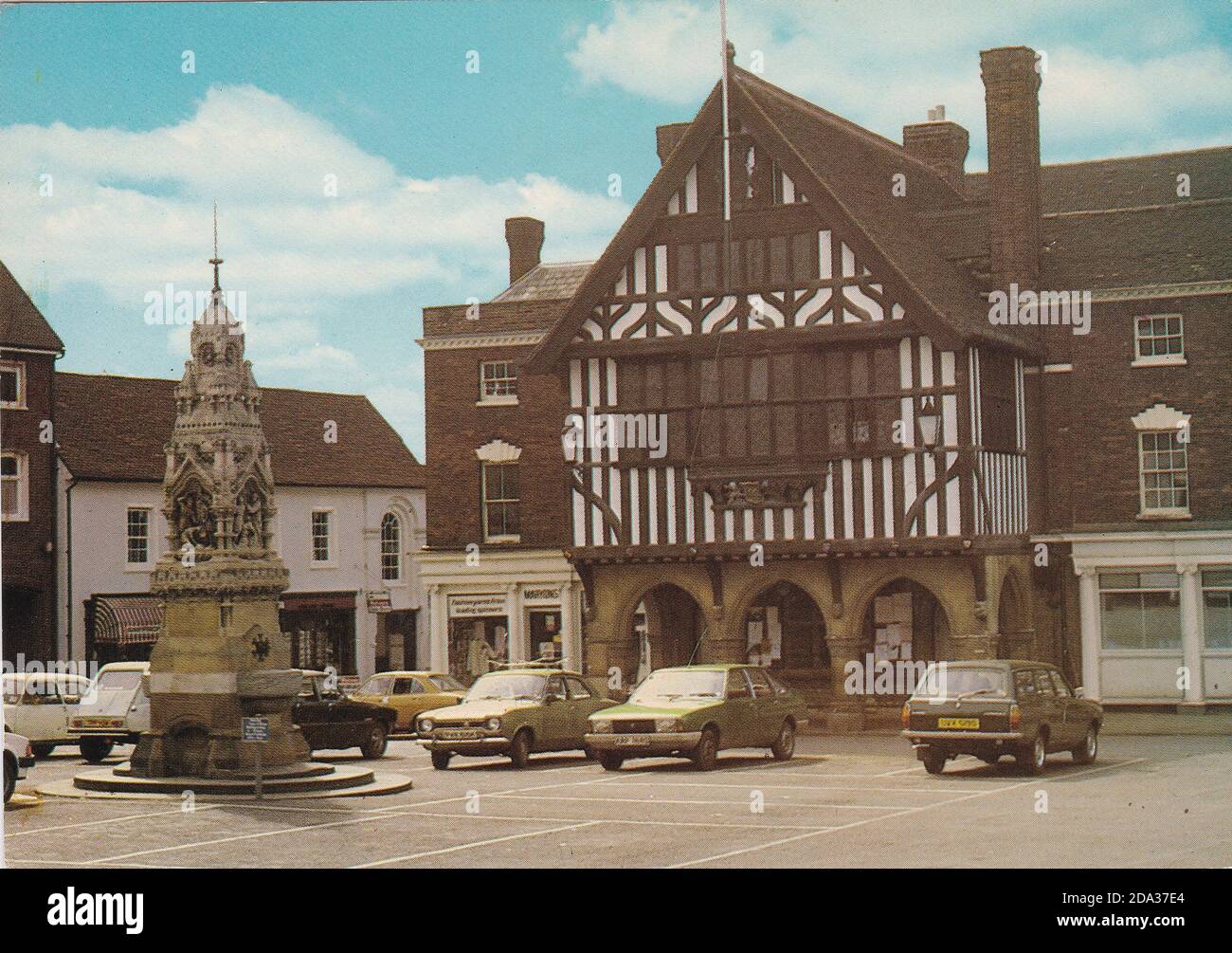 Vintage postcard of Town Hall and fountain, Saffron Walden, Essex, 1960s 1970s Stock Photo Alamy
