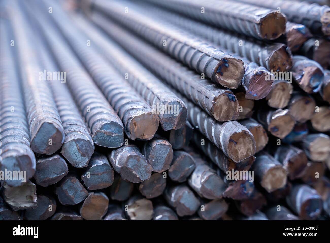 Steel rebar for reinforcement concrete in the construction site Stock