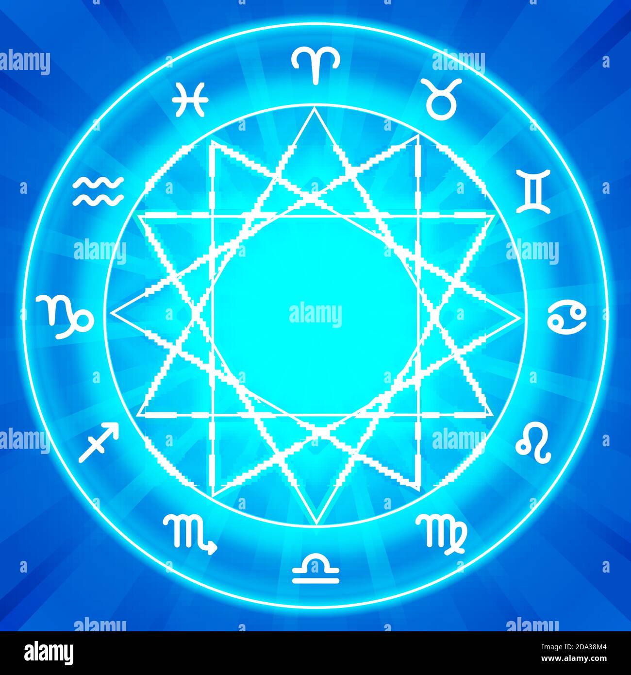 Zodiac signs set on shiny magic circle. Mandala background. Zodiac icons collection. Vector illustration. Stock Vector