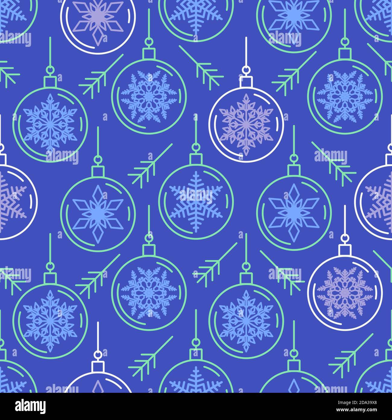 Blue seamless pattern with Christmas balls and snowflake Stock Vector