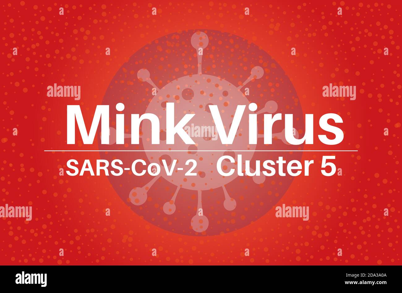 Mink coronavirus SARS-COV-2 Cluster 5 vector illustration on a red background with a virus logo Stock Vector