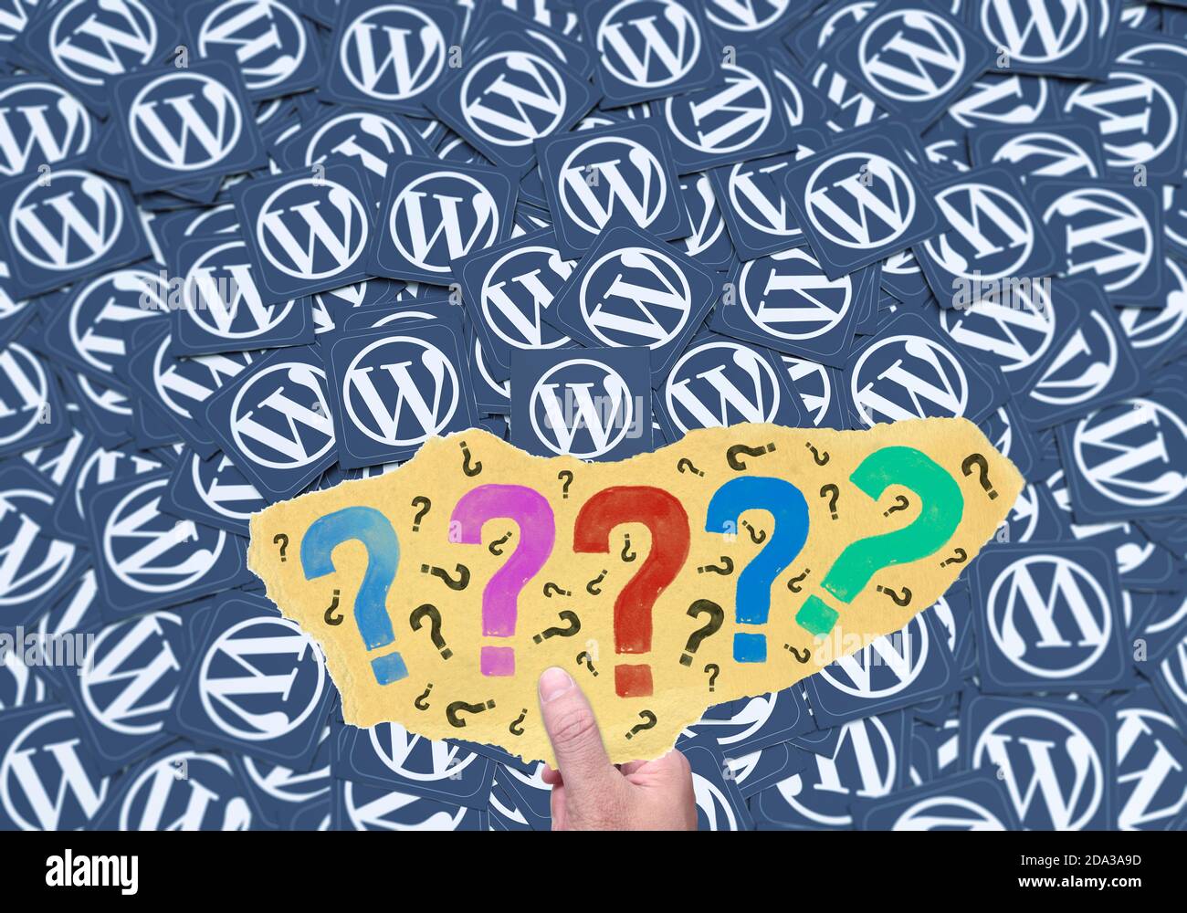 Wordpress Question Mark, Social Media Background Stock Photo - Alamy