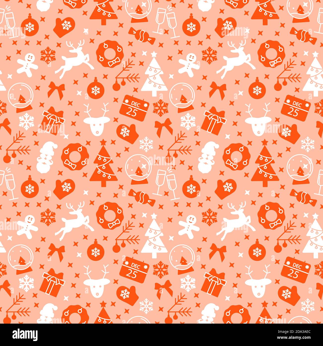 Orange seamless pattern with Christmas symbols Stock Vector