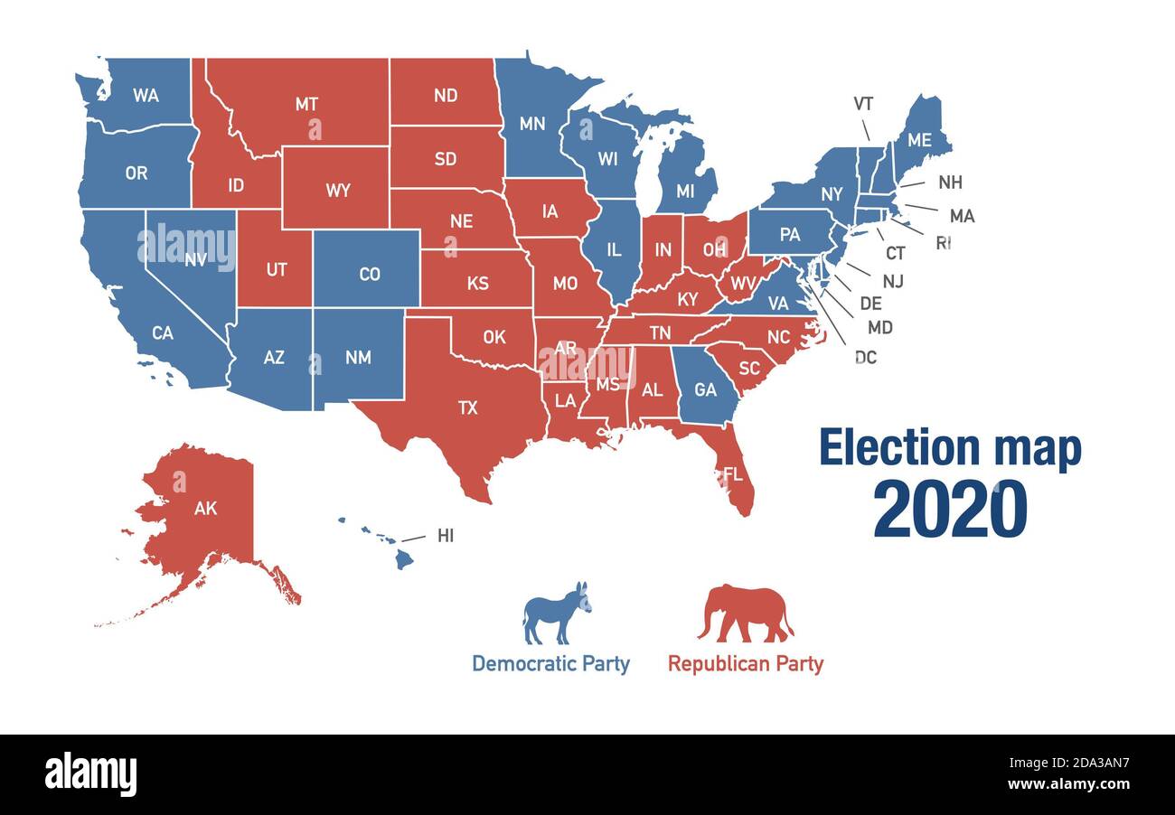 Map of 2020 USA presidential elections results Stock Photo