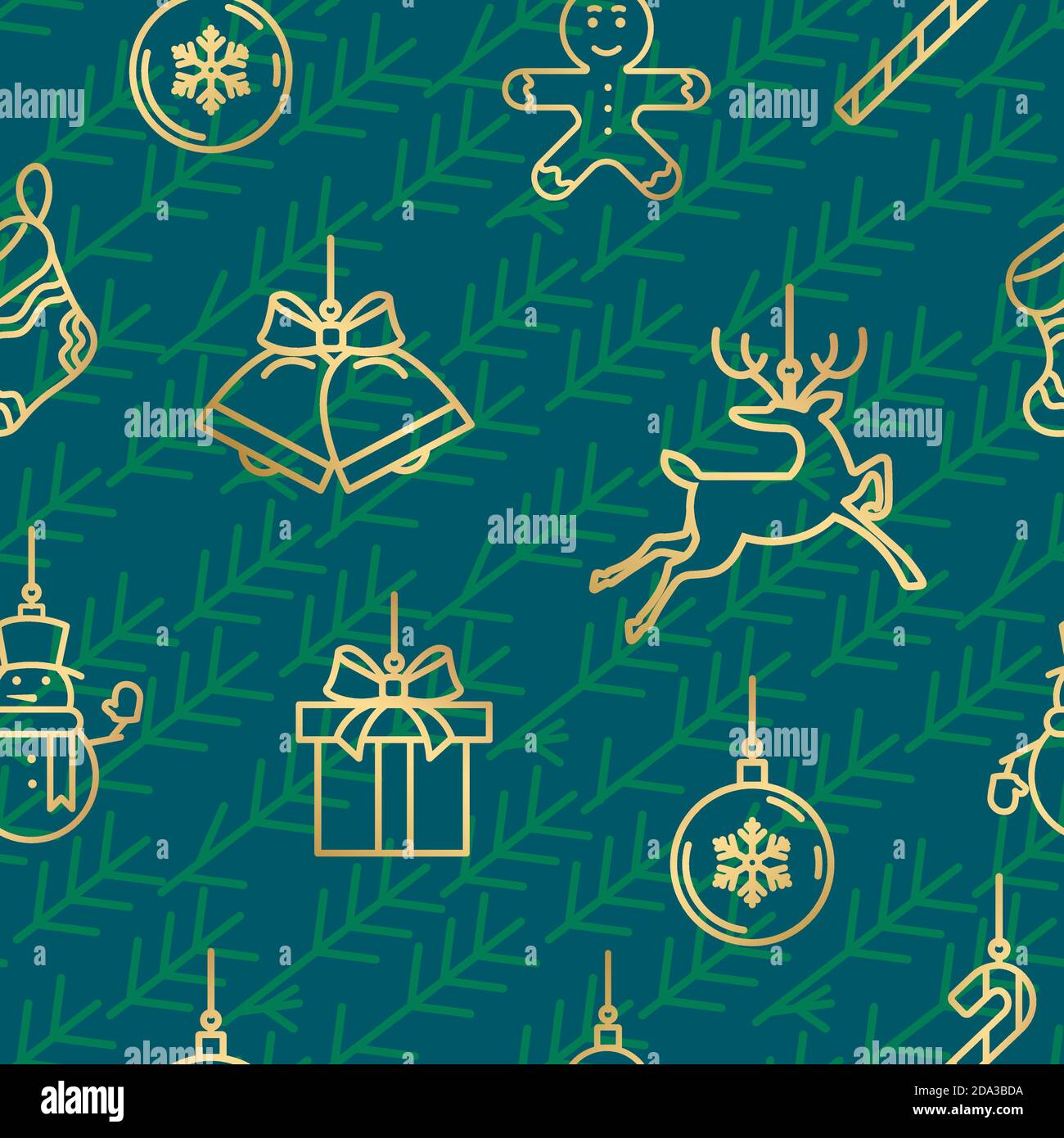 Green and gold Christmas seamless pattern with new year icons Stock ...