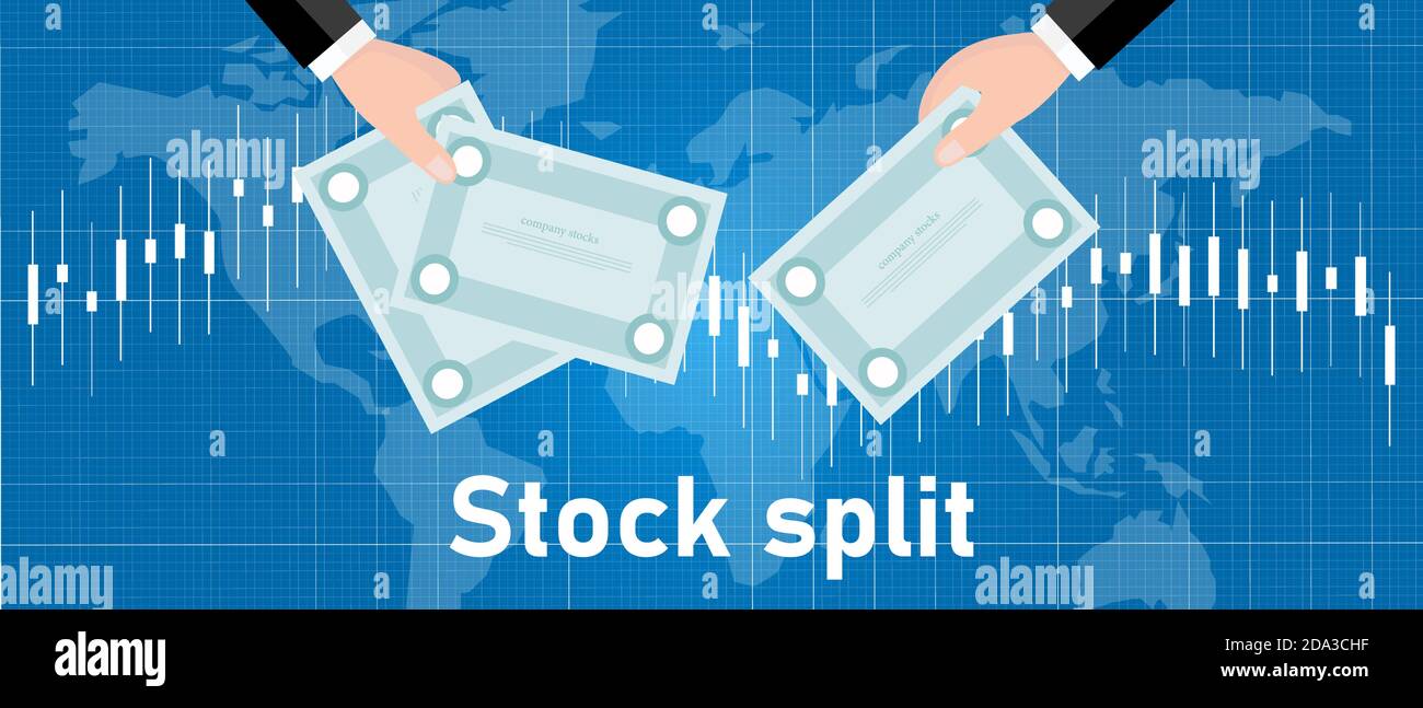 stock split company do exchange transaction to increase the number of shares by issuing more shares to current shareholders Stock Vector