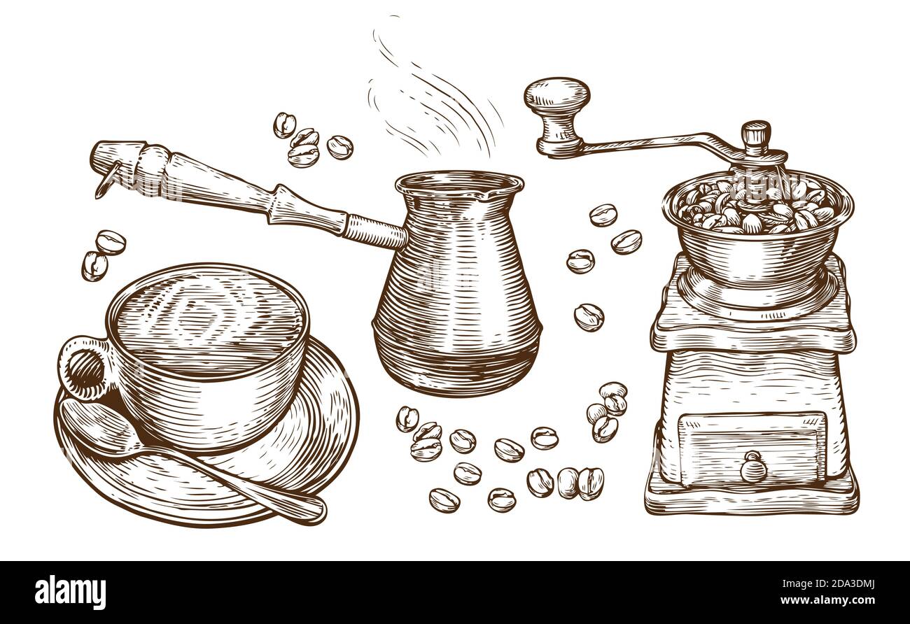 Coffee sketch. Drink concept vintage vector illustration Stock Vector