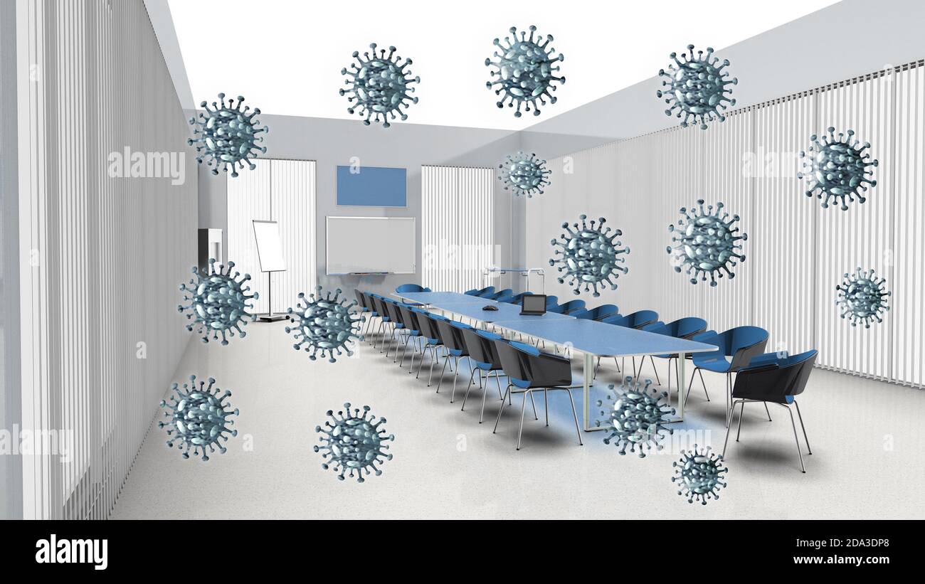 Besprechungsraum Büro mit Corona Viren Konzept Stock Photo