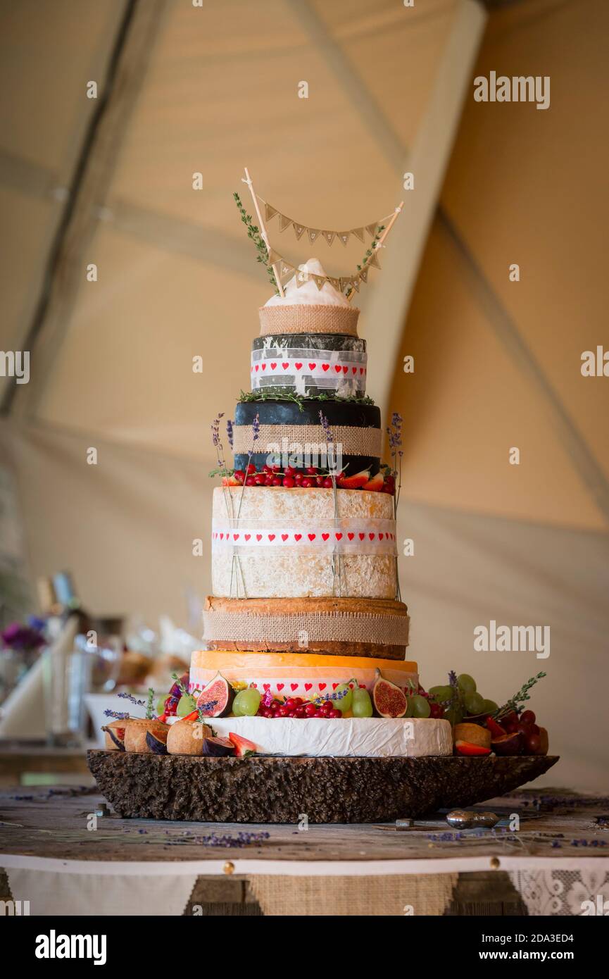 Tiered wedding cake made up of rounds of cheese Stock Photo - Alamy