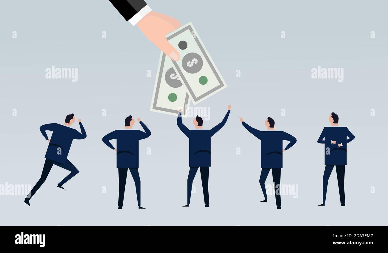 hand holding give money to employee worker for salary bonus motivation