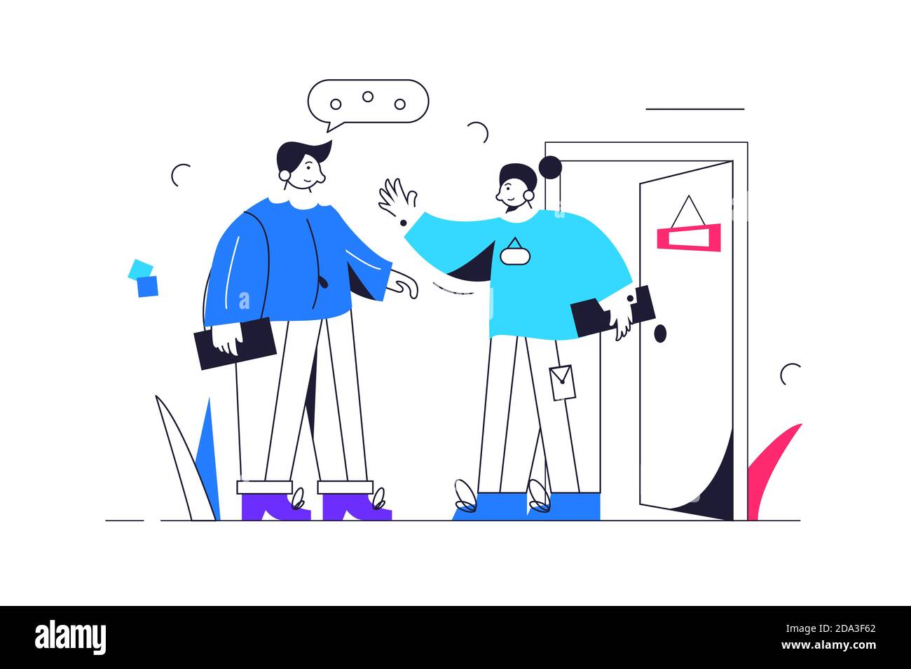 Assistant girl meets the client before entering Stock Vector