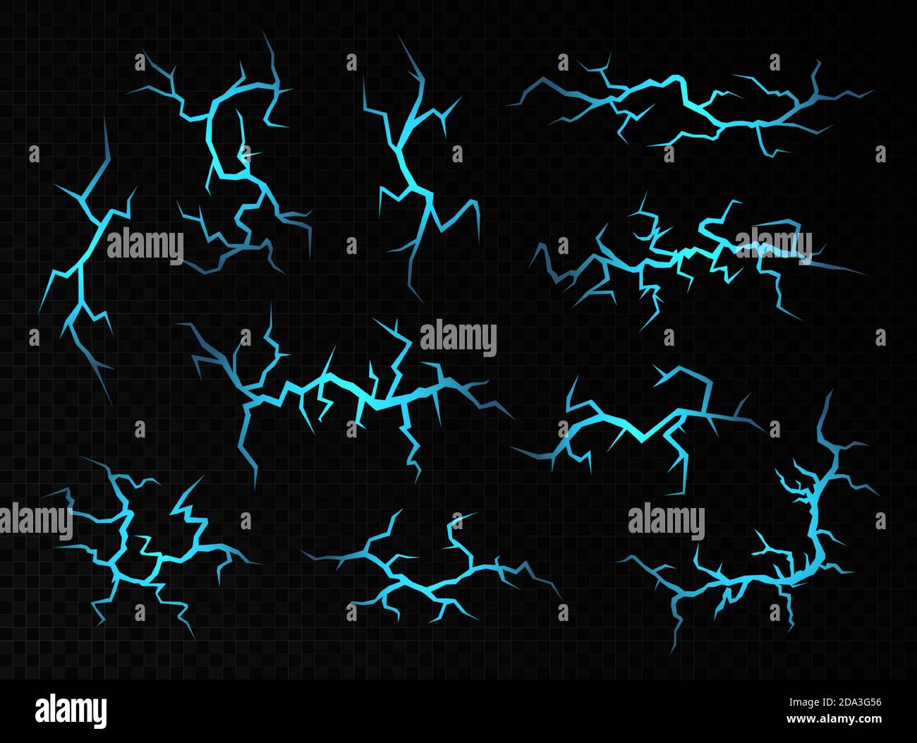 Ground cracks with magic blue light, magic spell concept. Stock Vector