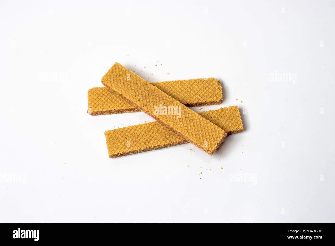 Delicious crispy vanilla wafer stack isolated on white background Stock Photo