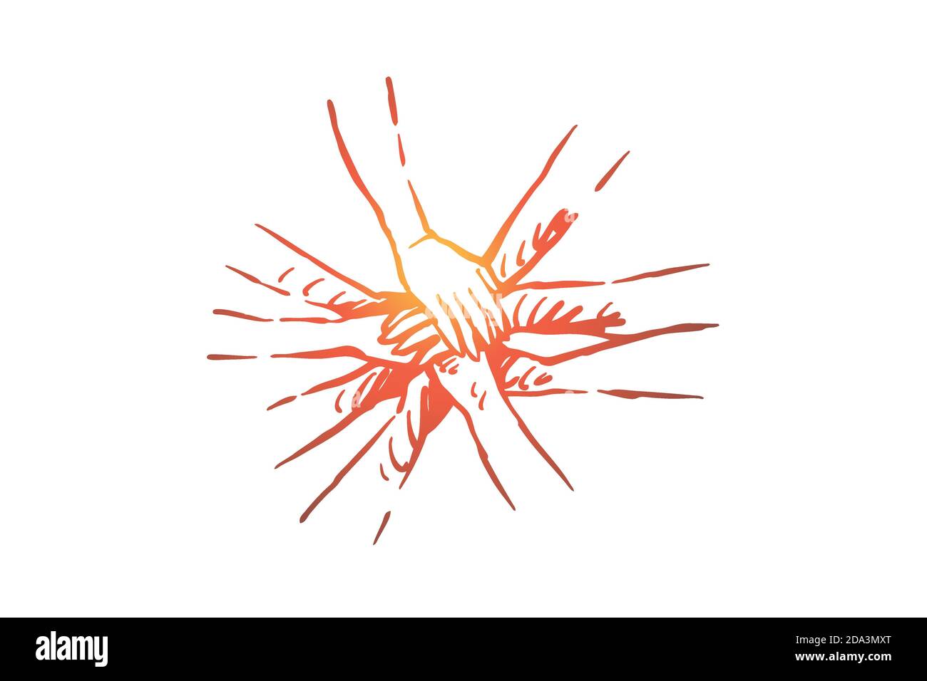 Team building, bonding exercise, business partnership, community cooperation, togetherness, people holding hands together Stock Vector