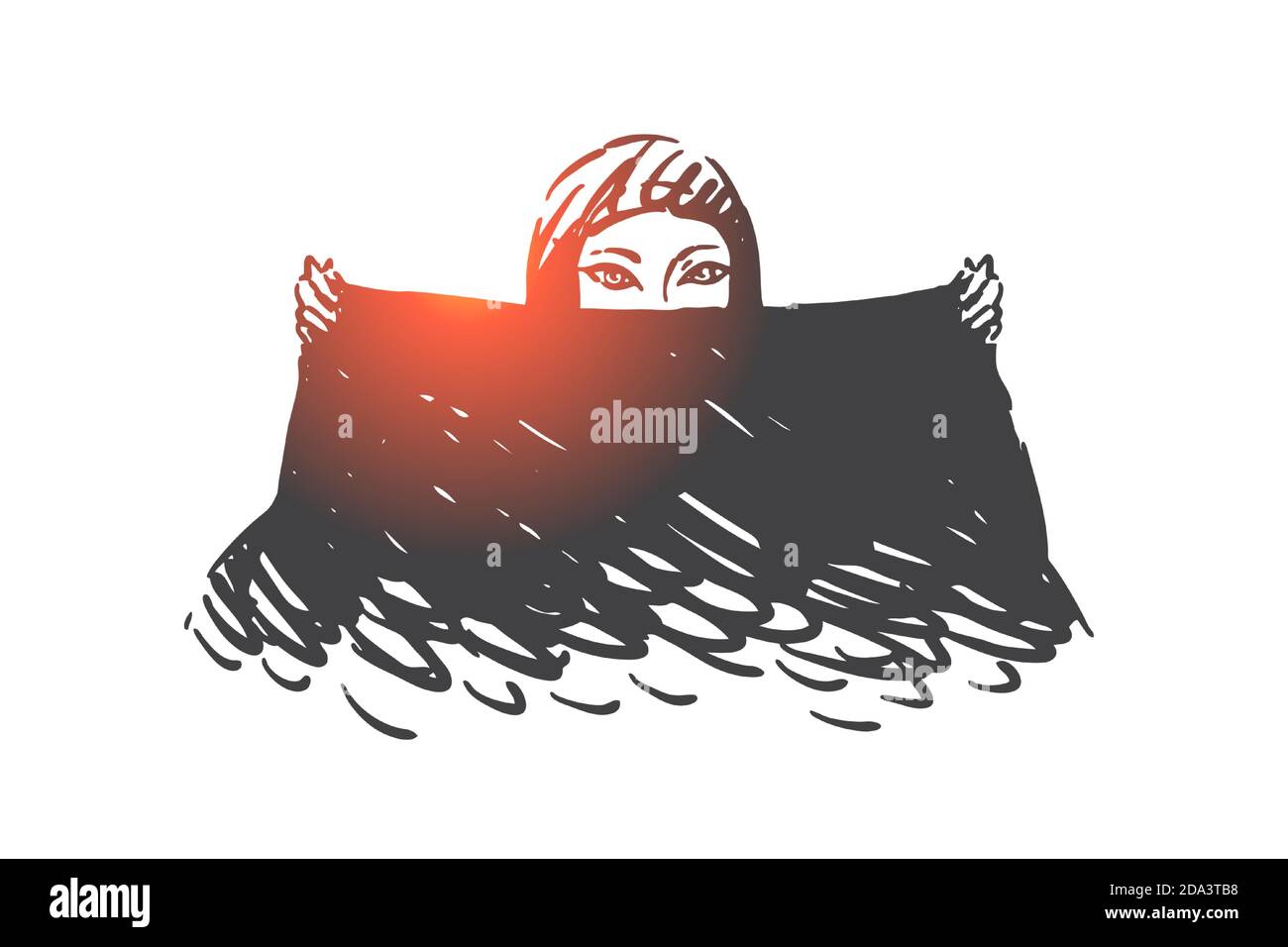 Muslim woman with black scarf concept sketch. Hand drawn isolated vector Stock Vector