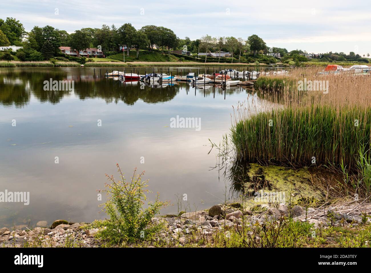 Small boats in an inlet at Horsens, Denmark Stock Photo