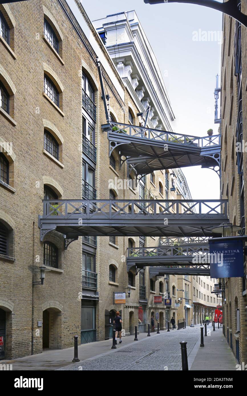 Warehouse link bridges on Shad Thames, near Tower Bridge, London, UK