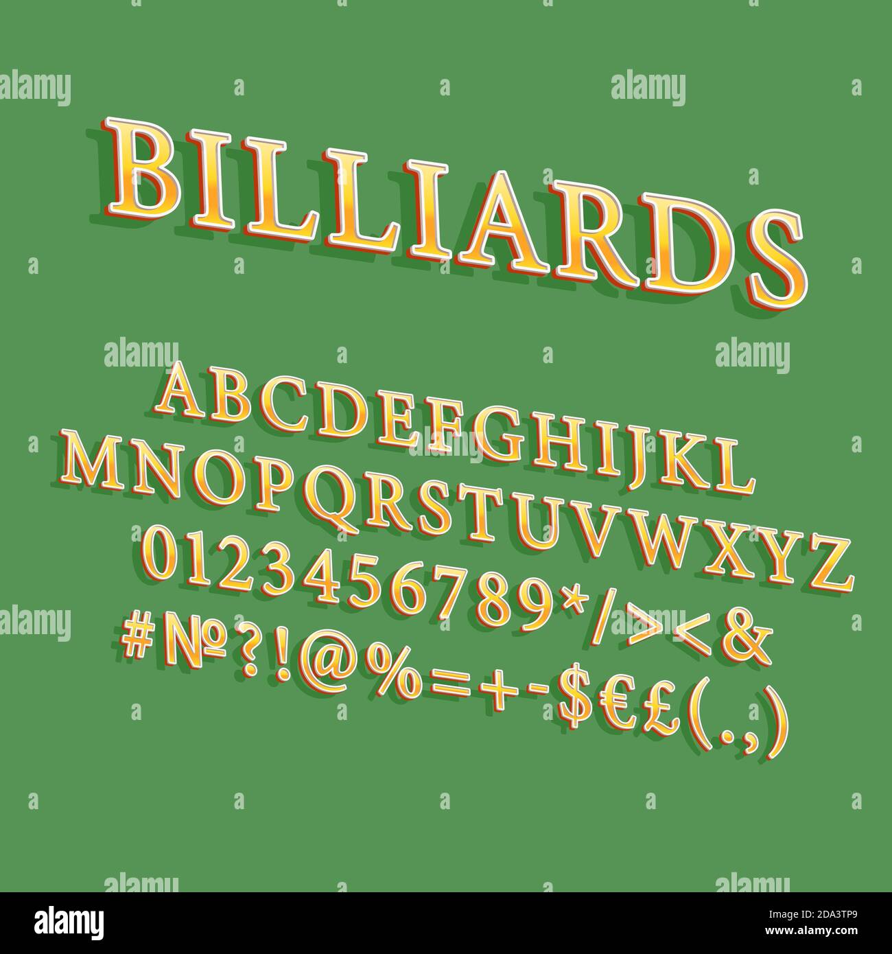 Billiards vintage 3d vector alphabet set Stock Vector